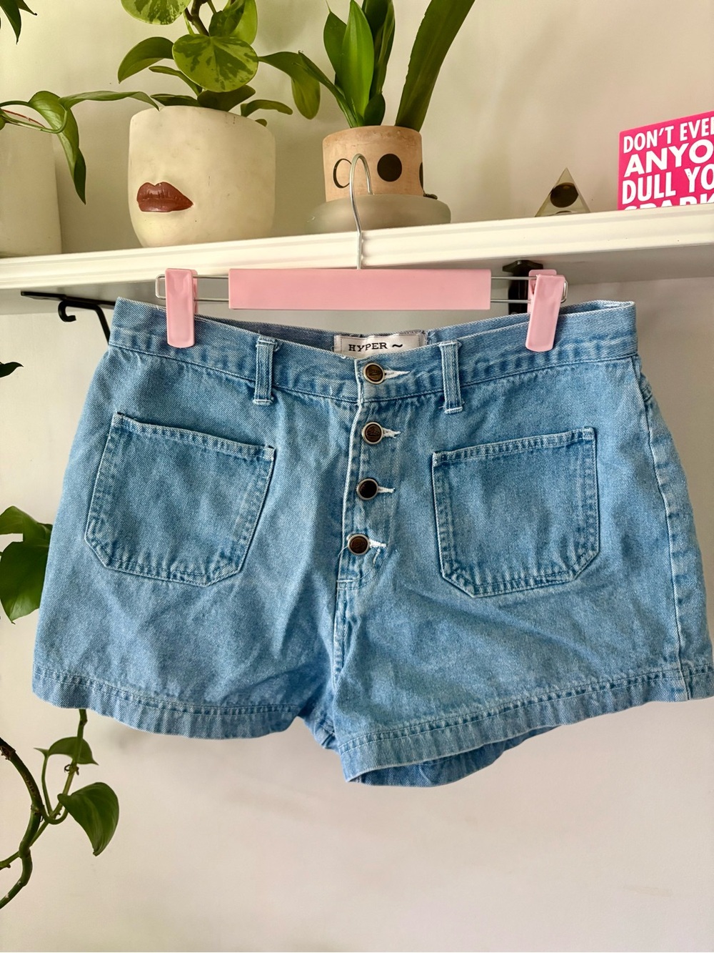 Hype Light Blue Button-Front Denim Shorts